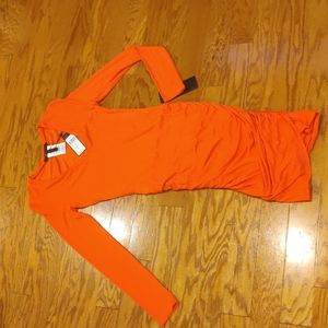 Poppy colored bodycon long sleeve BCBG dress